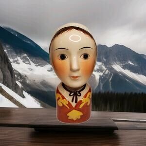 Midcentury Scandinavian Folk Art Ceramic Tudor Bust Vase Gemma Taccogna Style